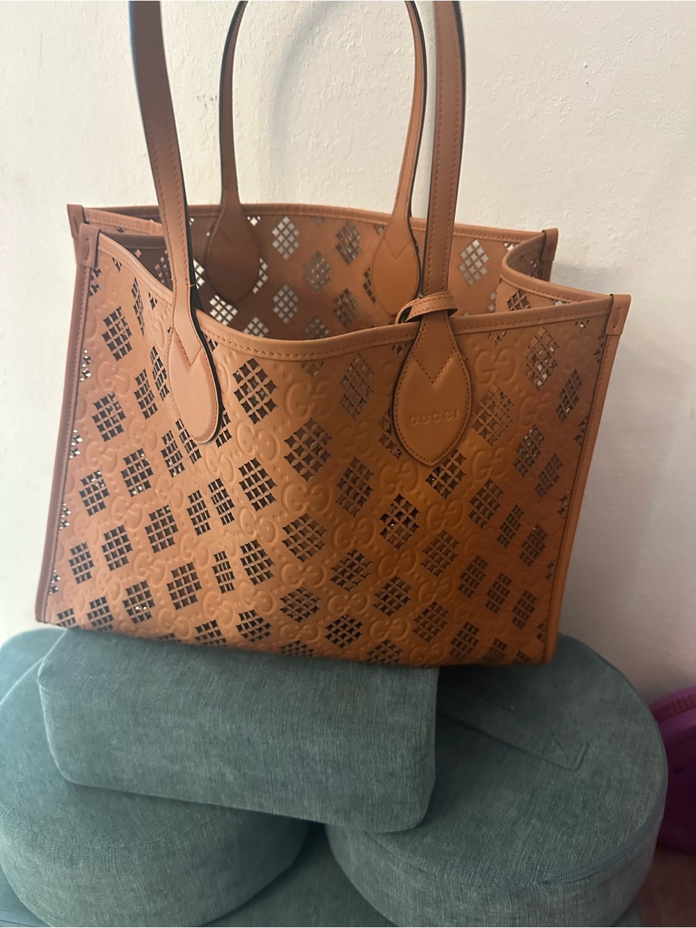 Gucci Brown Perforated GG Leather Tote